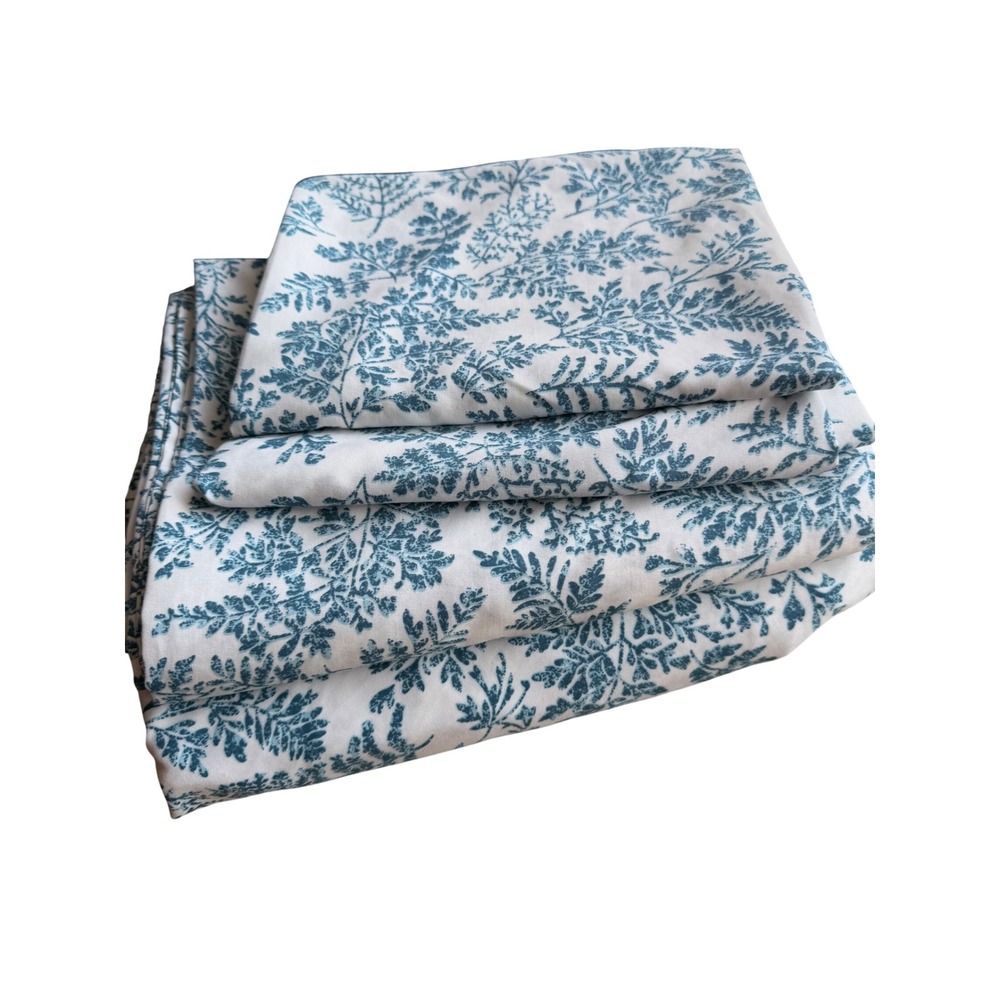 Living Quarters  Double Sheet Set Blue Floral‎ Microfiber Cottagecore Coastal